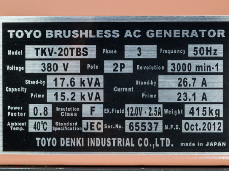 Дизельный генератор Toyo TKV-20TBS