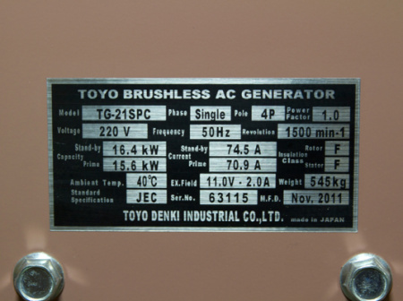 Дизельный генератор Toyo TG-21SPC