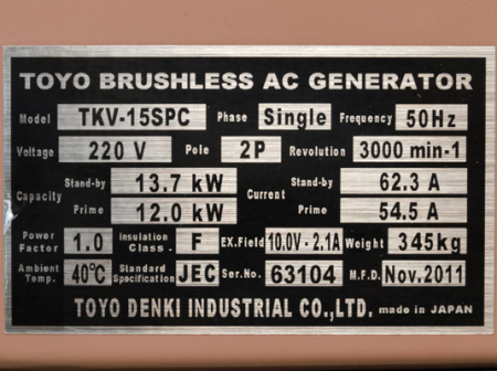 Дизельный генератор Toyo TKV-15SPC